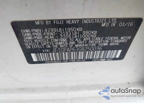 2016 Subaru Impreza 2.0I Sport Premium from USA, damaged, VIN JF1GPAP63G8250036